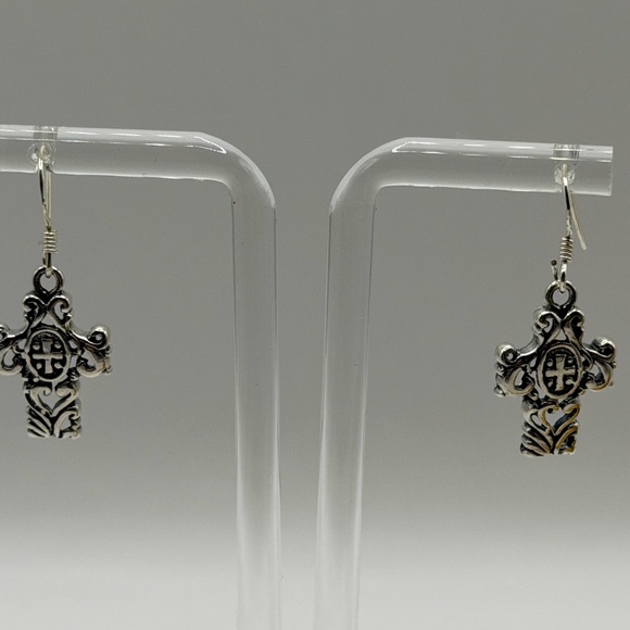 925 Sterling Silver Jewelry - NEW Sterling Silver 925 Cross Filigree Hook Earrings